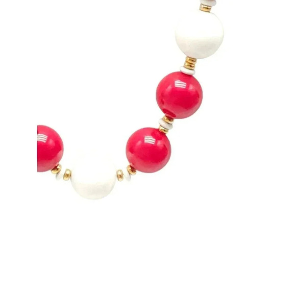 Monet Red White Acrylic Beaded Necklace Lobster Closure Vintage 17.5 in - Picture 3 of 5
